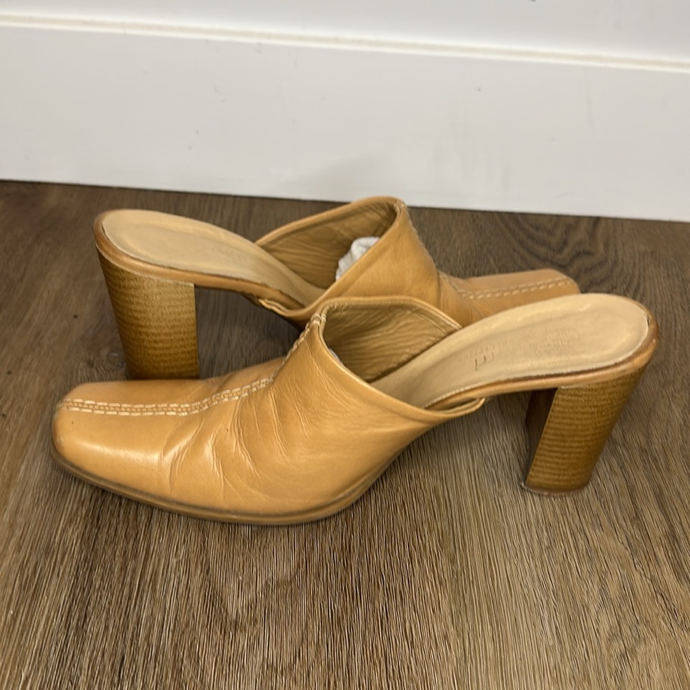 Tan Camel Leather Mules Made in Italy 3”  Heel Size 37 LUCA FERRI - Picture 6 of 13